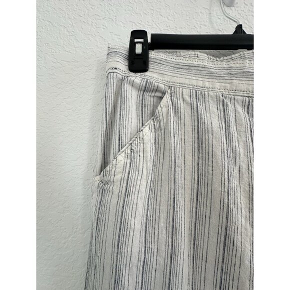 Max Studio Women's Cropped Wide‎ Leg Striped Pants L Cream Linen Nautical Granny - Picture 2 of 11